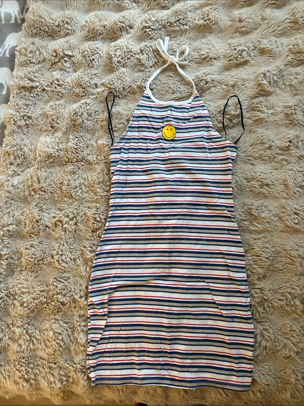 Y2K H&M Smiley Striped Halter Mini Dress Size Small
